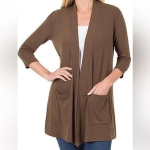 Brown Open Front Cardigan